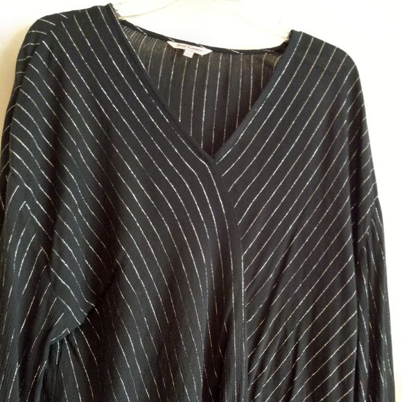 Black Metallic Striped Surplice Blouse - Picture 3 of 14